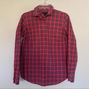 J Crew Plaid 1/2 Button Down Shirt